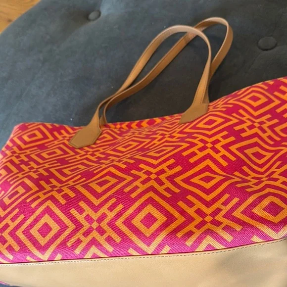 Tory Burch Pink and Orange Patterned Tote - Picture 8 of 12